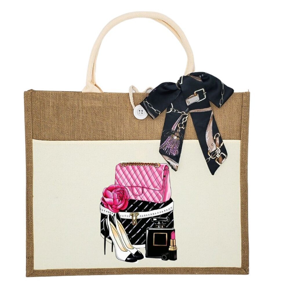 Custom Canvas Tote Bag, Large Size - Fashion Theme #9 - Cream Tote